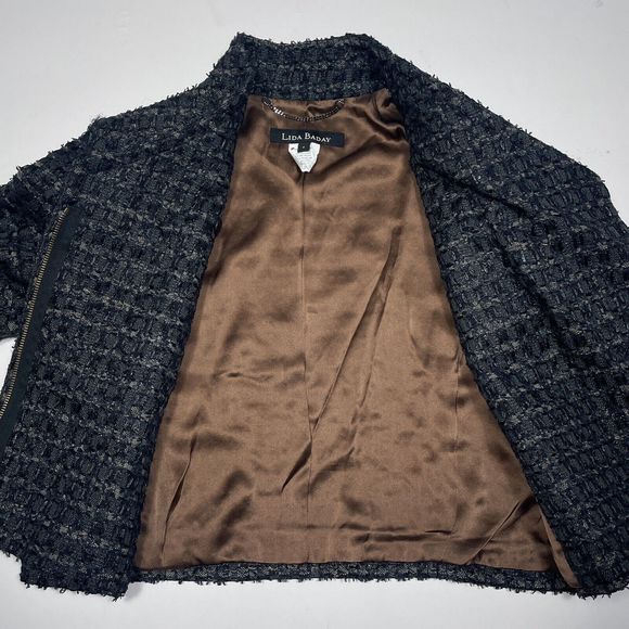 Lida Baday Jacket Womens Size 4 Black Boucle Tweed Full Zip Wool Blend Career - Picture 4 of 11